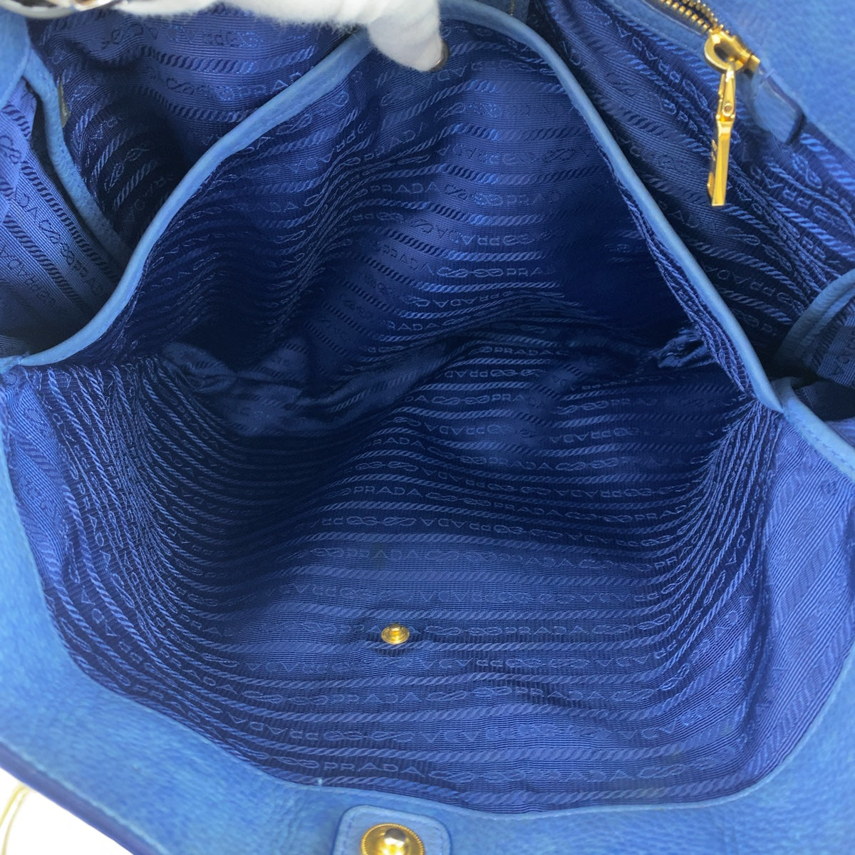 PRADA Vitello Dino unisex blue gold hardware leather tote bag shoulder bag 2way ladies