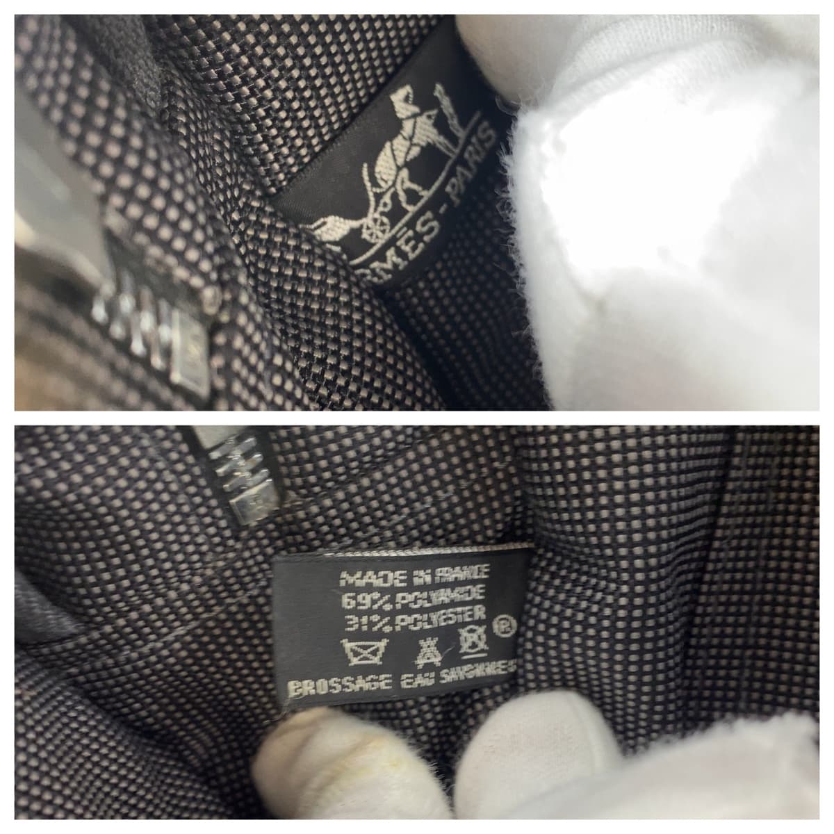 11600
HERMES エルメス エールラインMM グレー シルバー金具 キャンバス トートバッグ ハンドバッグ 男女兼用  メンズ