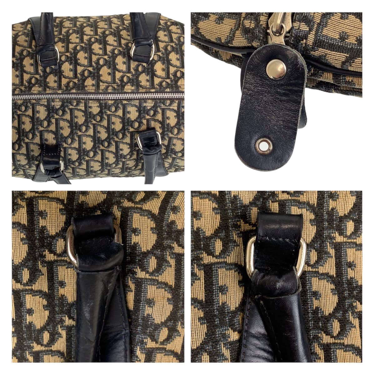 11601
Dior ディオール ヴィンテージ トロッター ネイビー ベージュ シルバー金具 キャンバス / レザー ハンドバッグ ボストンバッグ  レディース
