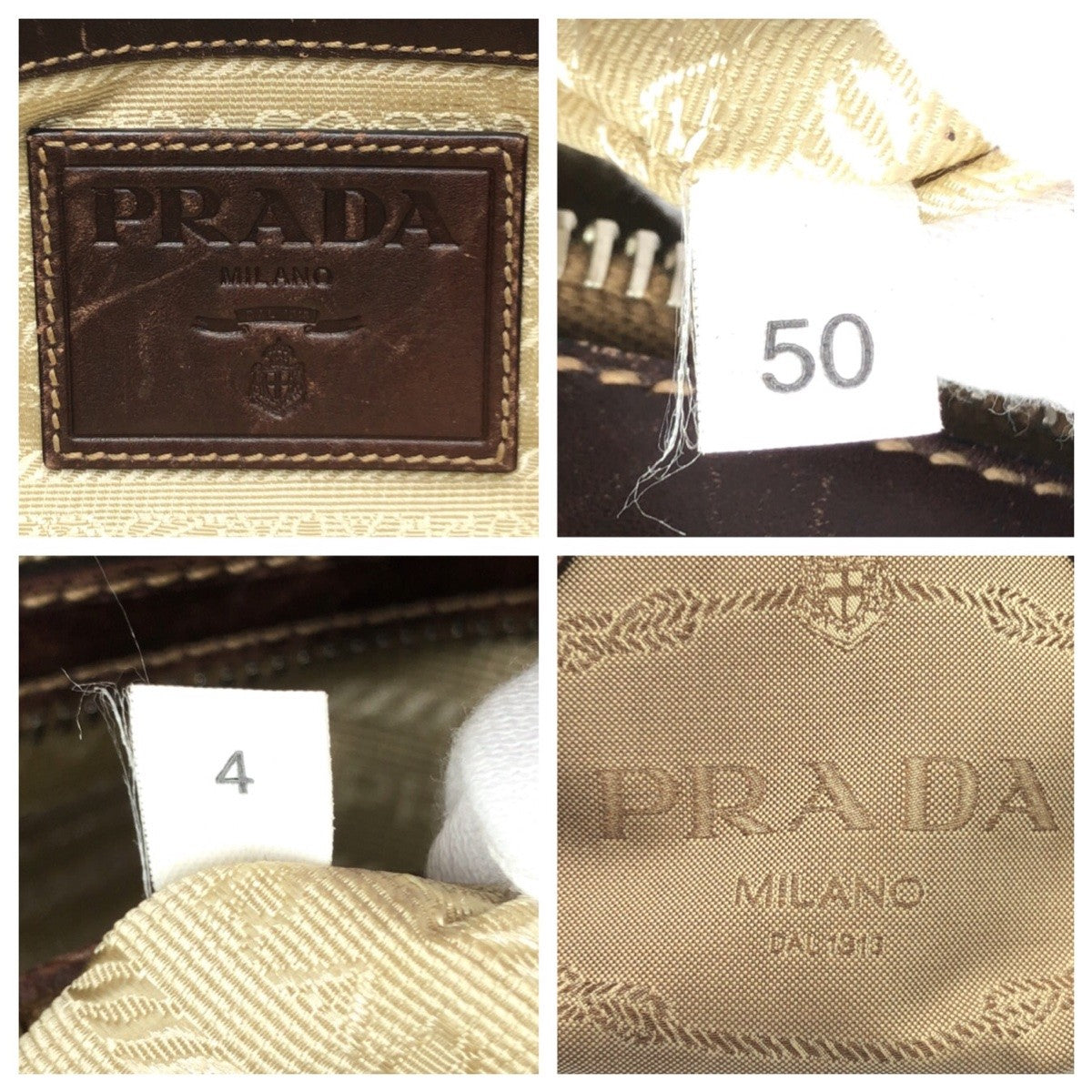 12878
PRADA プラダ ロゴジャガード ブラウン ベージュ コットン ショルダーバッグ ハンドバッグ ミニボストン  レディース