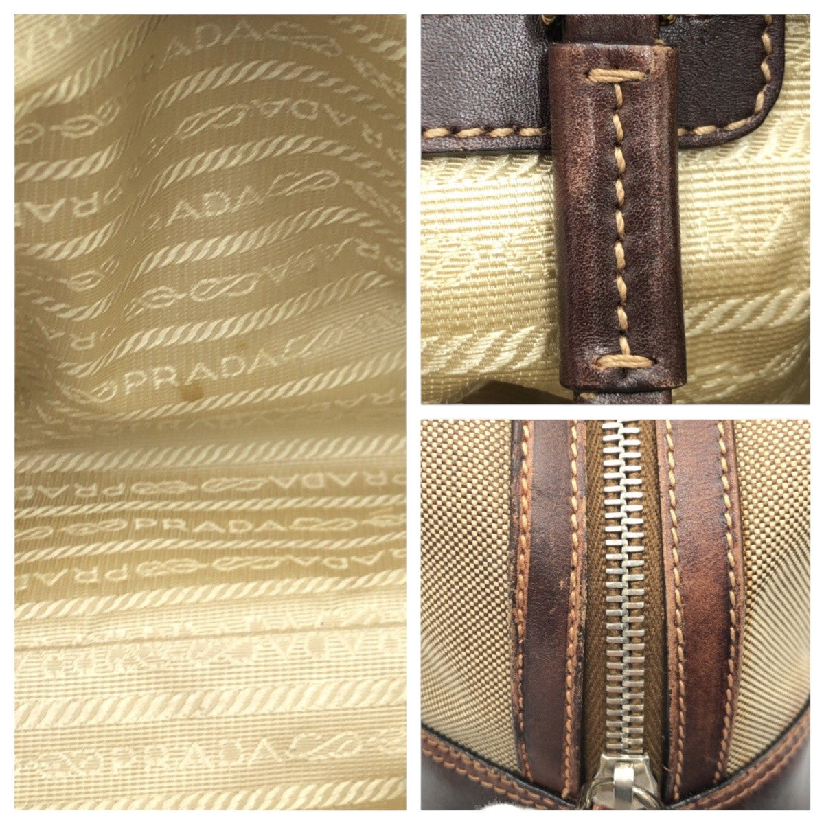 12878
PRADA プラダ ロゴジャガード ブラウン ベージュ コットン ショルダーバッグ ハンドバッグ ミニボストン  レディース