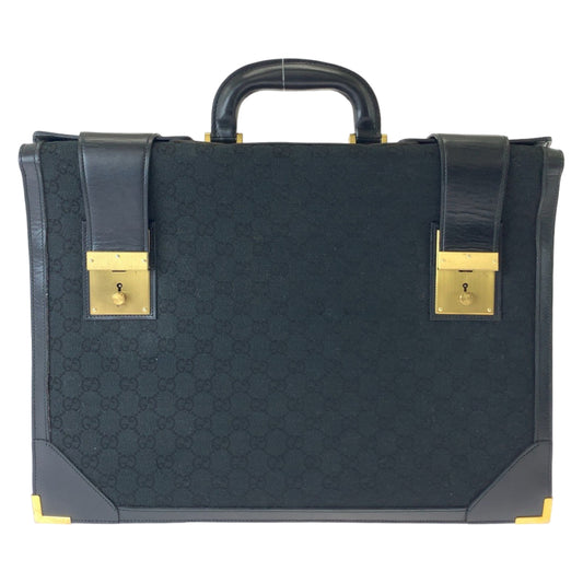 11602
 GUCCI Vintage Old Gucci Black Gold Hardware GG Canvas/Leather Business Bag Handbag Men's