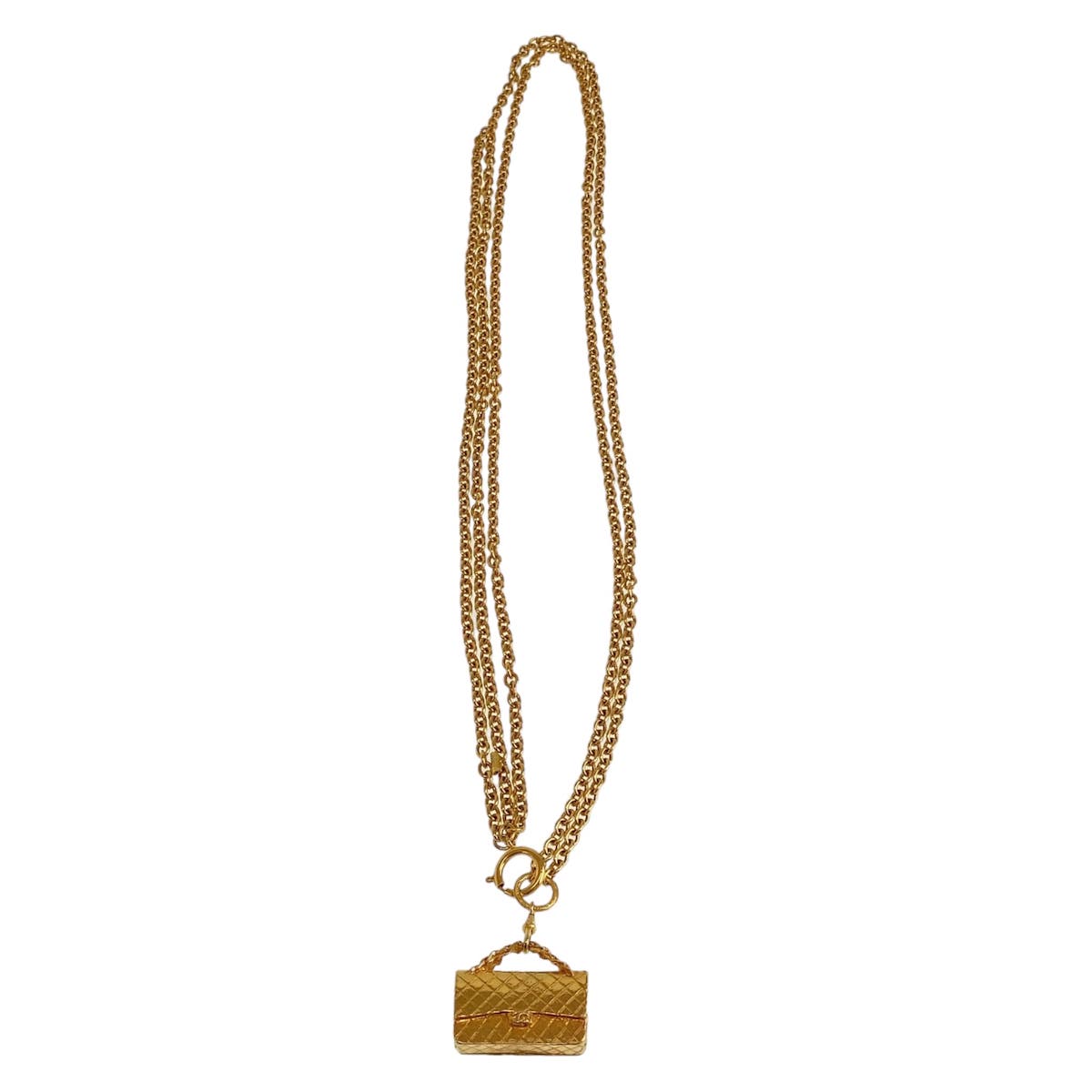 11604
 CHANEL Vintage Matelasse Gold Metal Matelasse Bag Necklace for Women