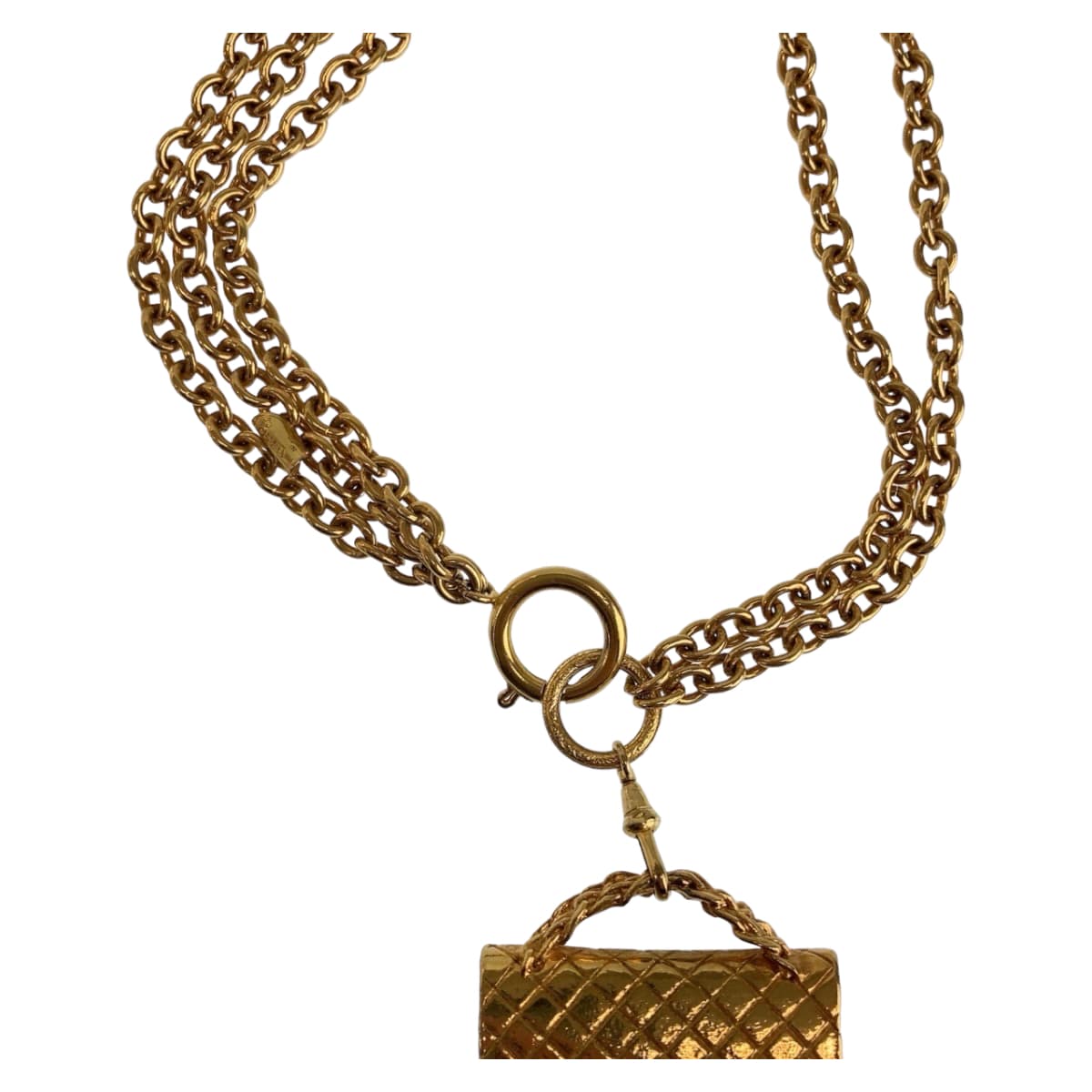 11604
 CHANEL Vintage Matelasse Gold Metal Matelasse Bag Necklace for Women