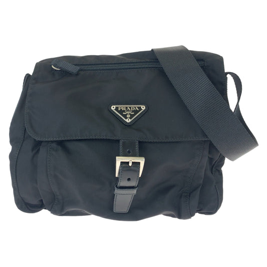 11609
PRADA プラダ テスート 三角ロゴプレート ブラック シルバー金具 ナイロン B8994 斜め掛け ショルダーバッグ ポシェット  メンズ