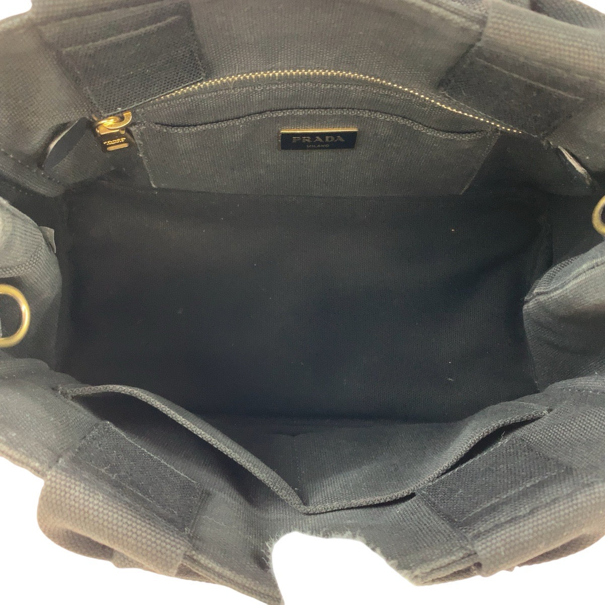 12880
PRADA プラダ カナパ 三角ロゴプレート ブラック 黒 ゴールド金具 キャンバス トートバッグ ショルダーバッグ 2way  レディース