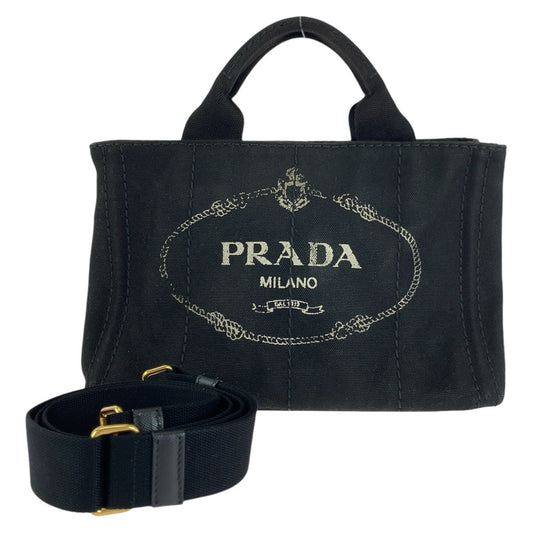 12880
PRADA プラダ カナパ 三角ロゴプレート ブラック 黒 ゴールド金具 キャンバス トートバッグ ショルダーバッグ 2way  レディース