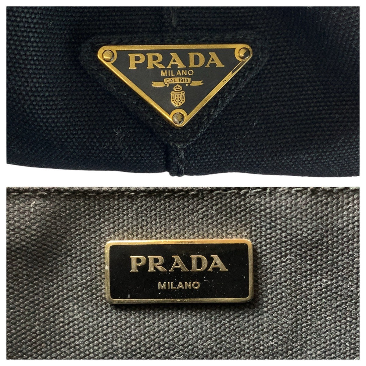 12880
PRADA プラダ カナパ 三角ロゴプレート ブラック 黒 ゴールド金具 キャンバス トートバッグ ショルダーバッグ 2way  レディース