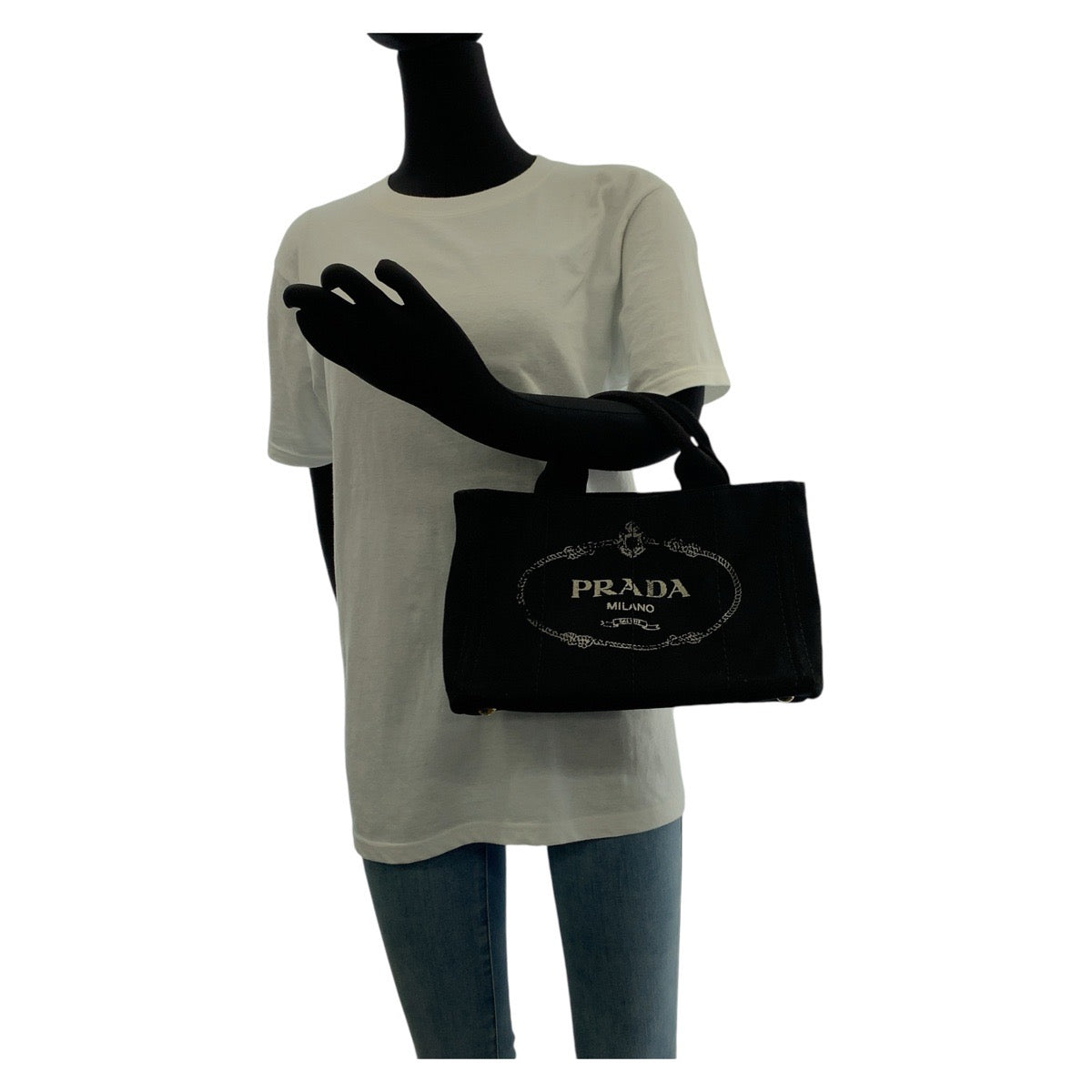 12880
PRADA プラダ カナパ 三角ロゴプレート ブラック 黒 ゴールド金具 キャンバス トートバッグ ショルダーバッグ 2way  レディース