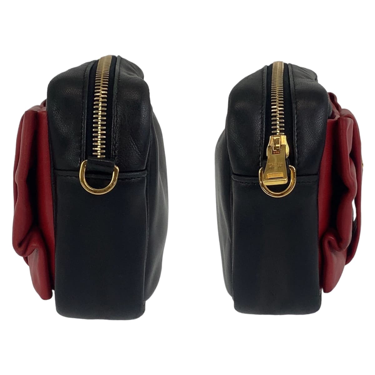11614
PRADA プラダ リボンモチーフ ブラック レッド ゴールド金具 レザー 斜め掛け ショルダーバッグ ポシェット  レディース ABP38
