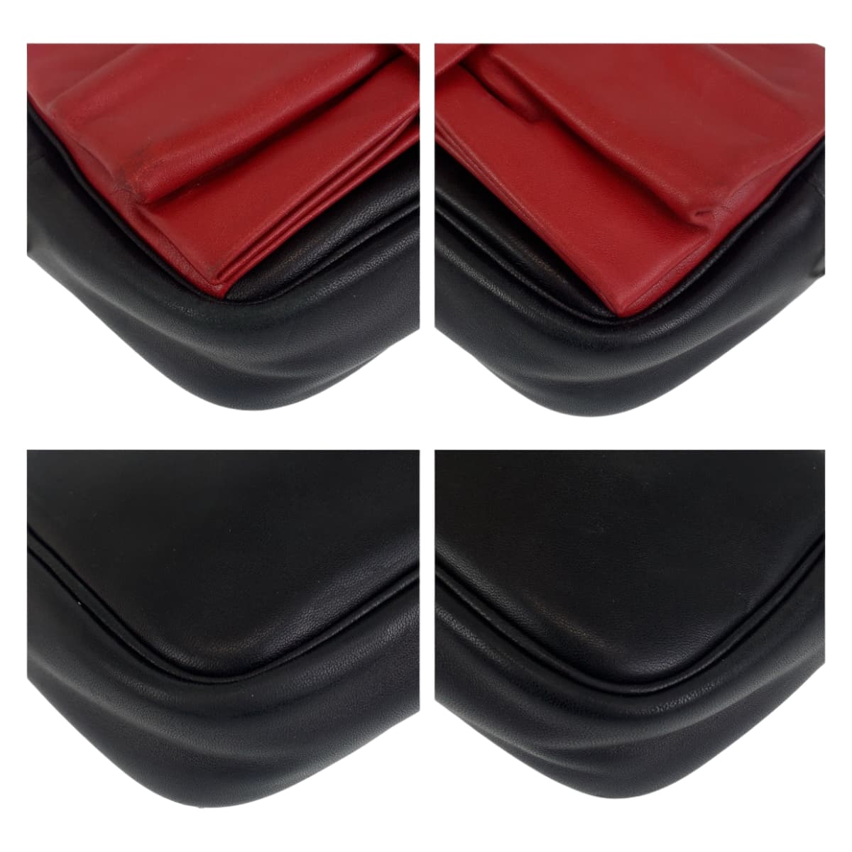 11614
PRADA プラダ リボンモチーフ ブラック レッド ゴールド金具 レザー 斜め掛け ショルダーバッグ ポシェット  レディース ABP38