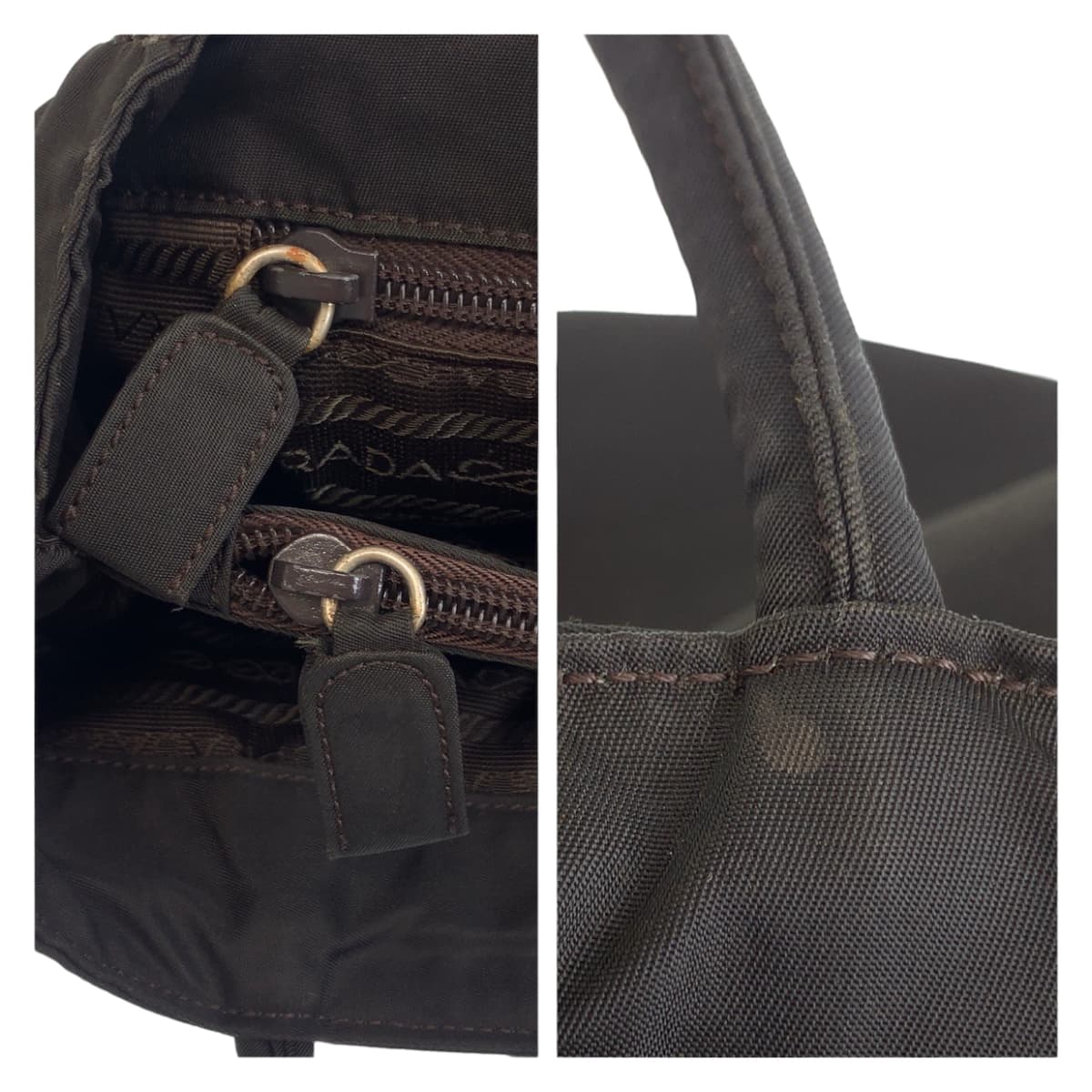 11625
PRADA プラダ テスート 三角ロゴ ダークブラウン シルバー金具 ナイロン トートバッグ ハンドバッグ  レディース