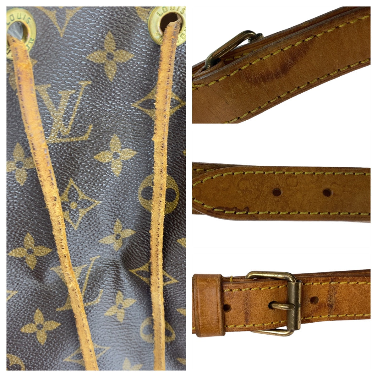 LOUIS VUITTON ルイヴィトン モノグラム ノエ ブラウン ゴールド金具 PVC / レザー M42224 巾着 ショルダーバッグ  レディース