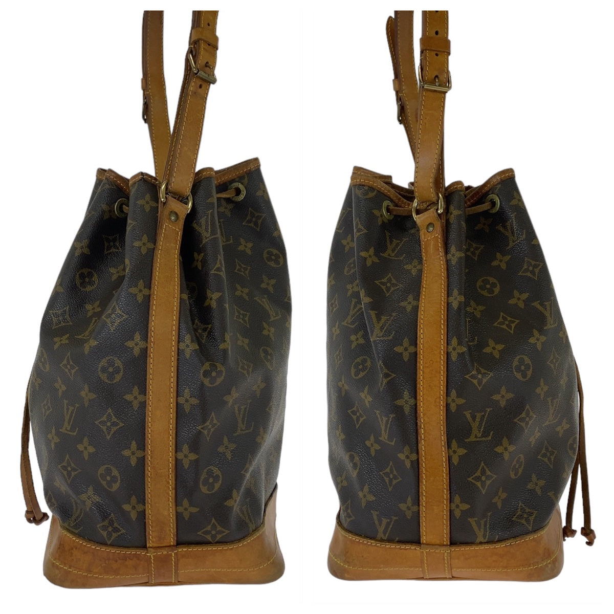 LOUIS VUITTON ルイヴィトン モノグラム ノエ ブラウン ゴールド金具 PVC / レザー M42224 巾着 ショルダーバッグ  レディース