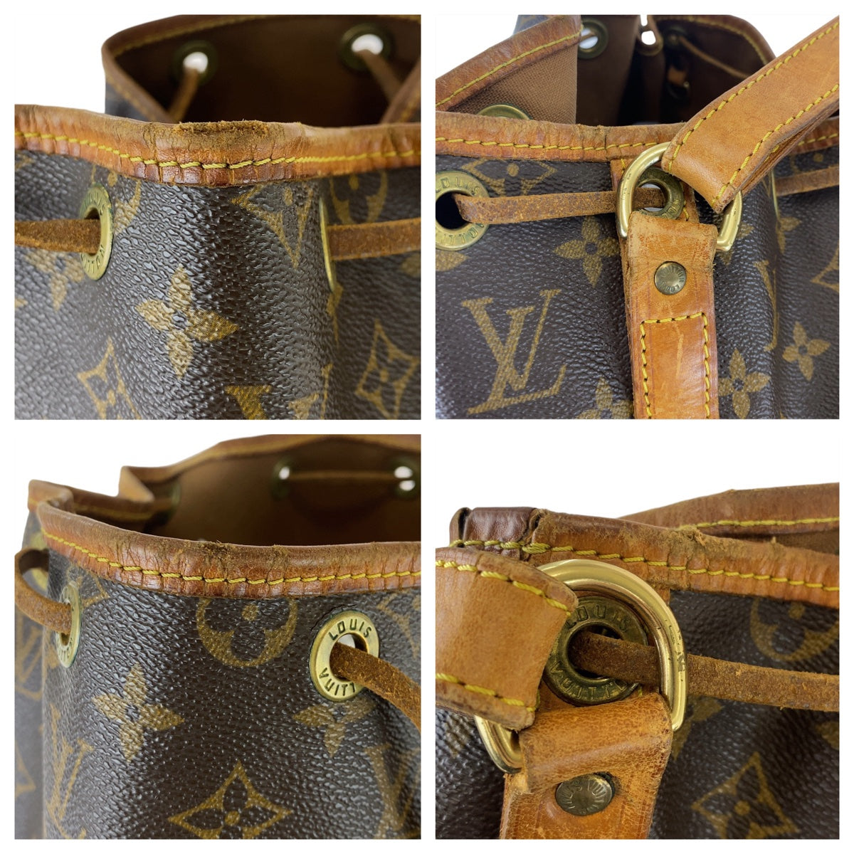 LOUIS VUITTON ルイヴィトン モノグラム ノエ ブラウン ゴールド金具 PVC / レザー M42224 巾着 ショルダーバッグ  レディース