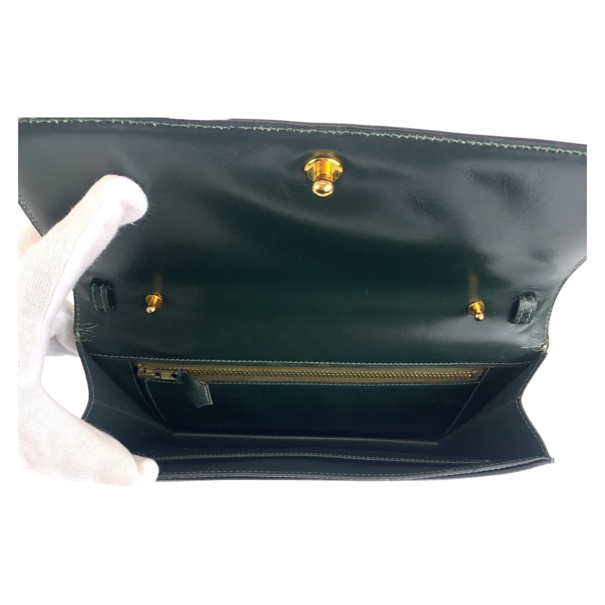 11638
HERMES エルメス ヴィンテージ タッセル グリーン ゴールド金具 ボックスカーフ ショルダーバッグ クラッチバッグ 2WAY O刻印 レディース AB190