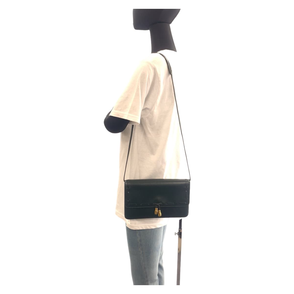 11638
HERMES エルメス ヴィンテージ タッセル グリーン ゴールド金具 ボックスカーフ ショルダーバッグ クラッチバッグ 2WAY O刻印 レディース AB190
