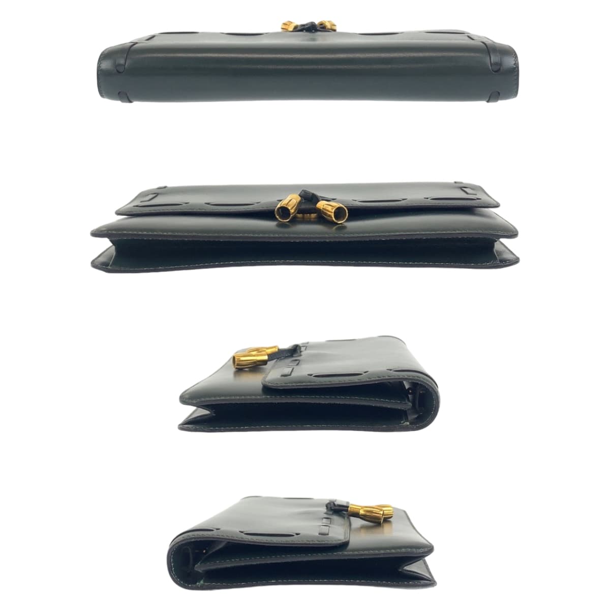 11638
HERMES エルメス ヴィンテージ タッセル グリーン ゴールド金具 ボックスカーフ ショルダーバッグ クラッチバッグ 2WAY O刻印 レディース AB190