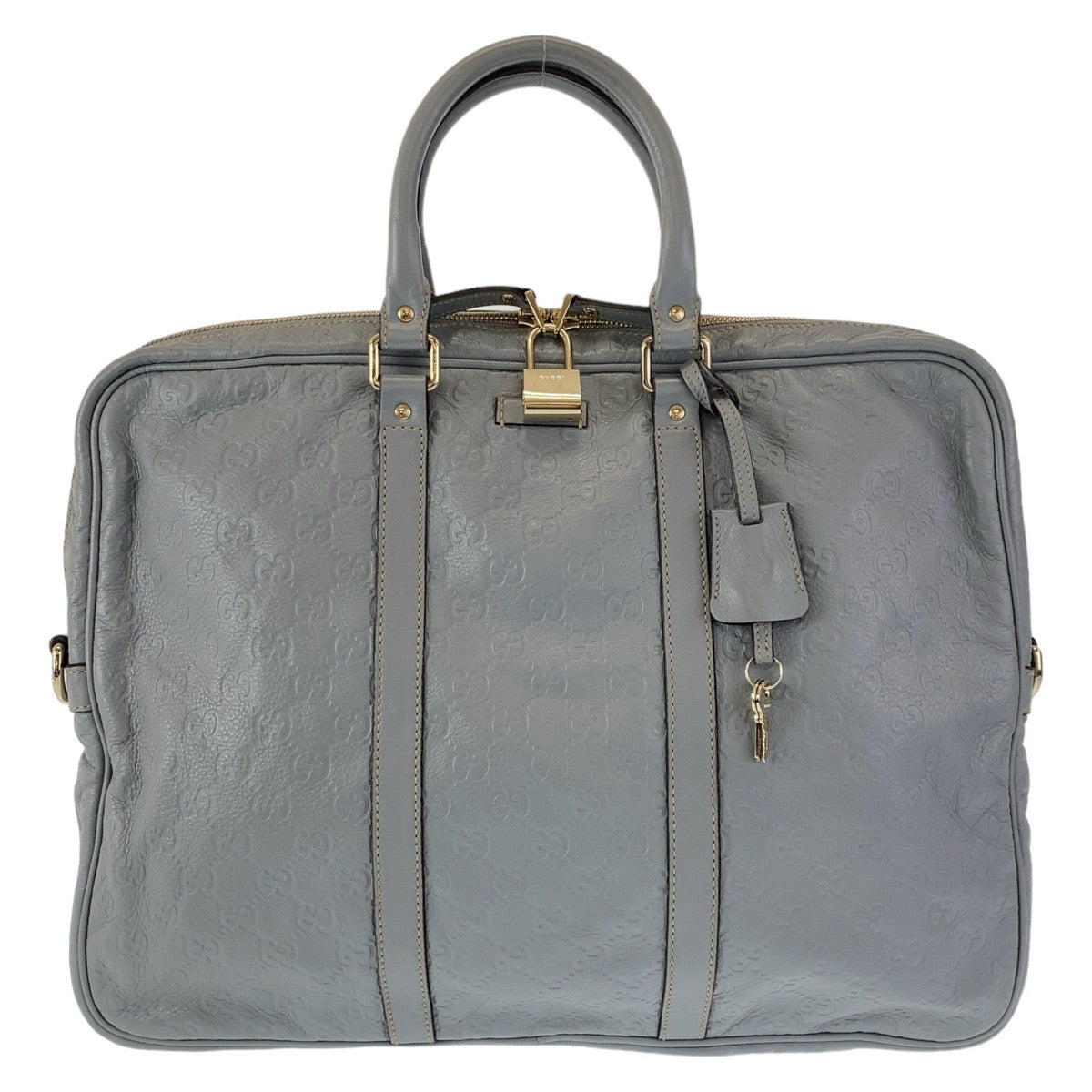 12371
GUCCI グッチ グッチシマ グレー ゴールド金具 レザー 201480 ビジネスバッグ ブリーフケース A4収納  メンズ