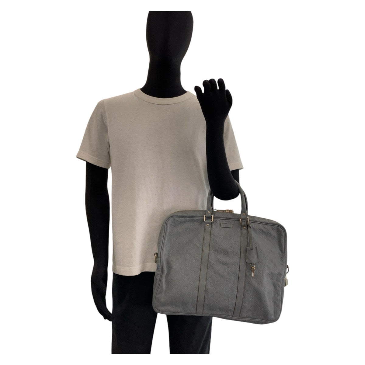12371
GUCCI グッチ グッチシマ グレー ゴールド金具 レザー 201480 ビジネスバッグ ブリーフケース A4収納  メンズ