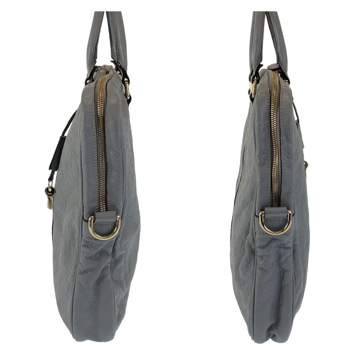 12371
GUCCI グッチ グッチシマ グレー ゴールド金具 レザー 201480 ビジネスバッグ ブリーフケース A4収納  メンズ