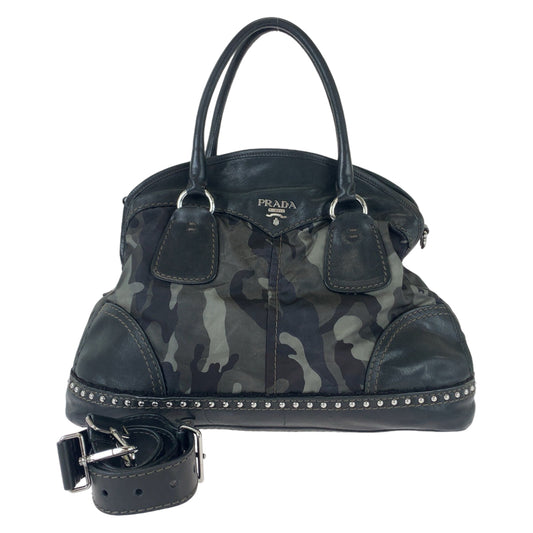 11645
PRADA プラダ テスート カモフラ柄 スタッズ カーキ ブラック 黒 シルバー金具 ナイロン / レザー BL0688 ショルダーバッグ ハンドバッグ 2way  レディース