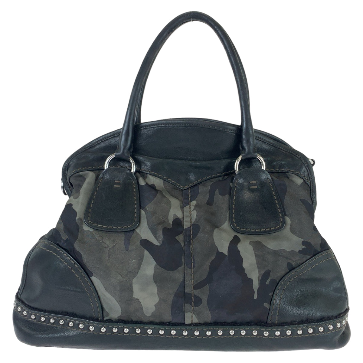 11645
PRADA プラダ テスート カモフラ柄 スタッズ カーキ ブラック 黒 シルバー金具 ナイロン / レザー BL0688 ショルダーバッグ ハンドバッグ 2way  レディース