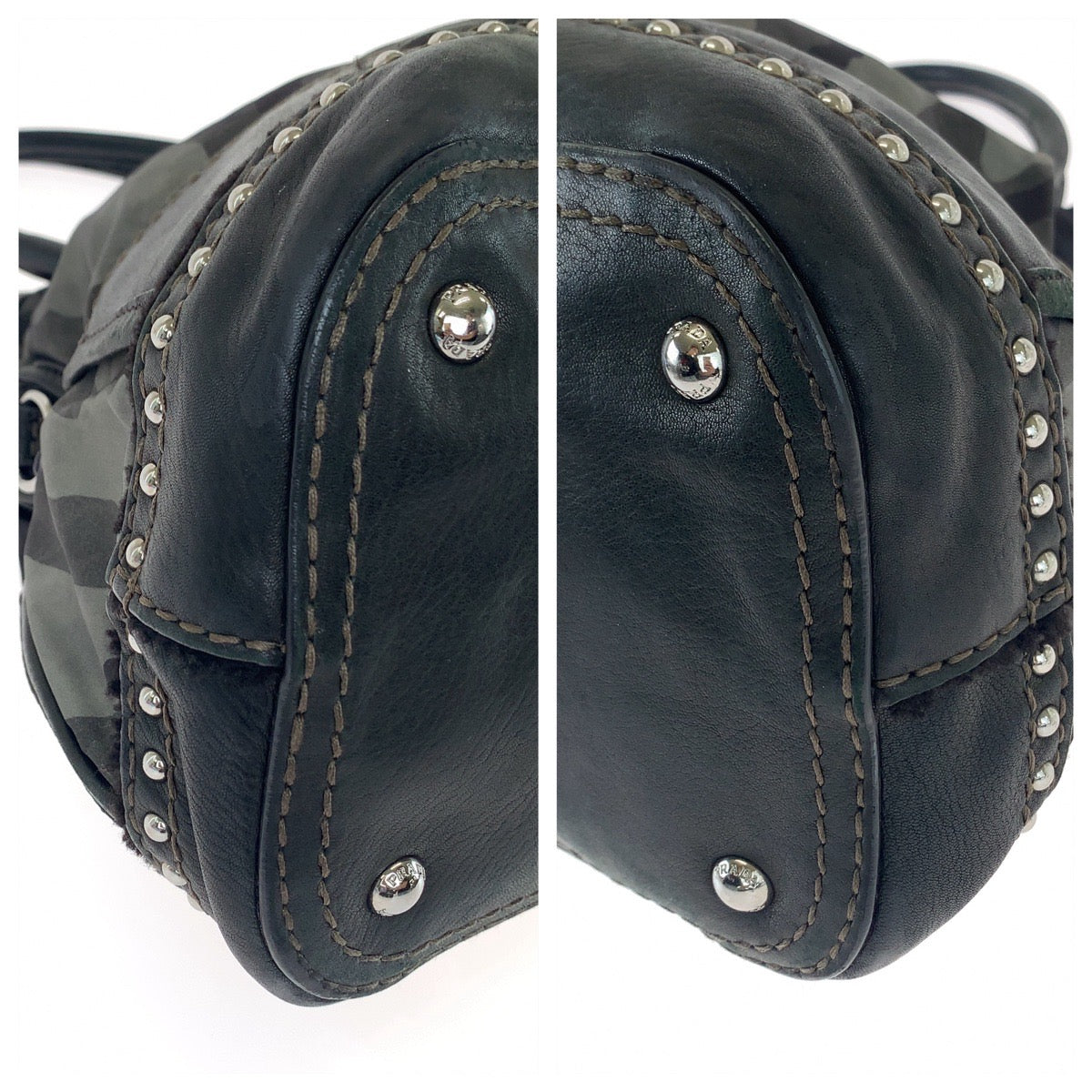 11645
PRADA プラダ テスート カモフラ柄 スタッズ カーキ ブラック 黒 シルバー金具 ナイロン / レザー BL0688 ショルダーバッグ ハンドバッグ 2way  レディース