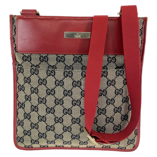12281
GUCCI グッチ レッド ベージュ ゴールド金具 GGキャンバス ０019 0348 斜め掛け ショルダーバッグ ポシェット  レディース