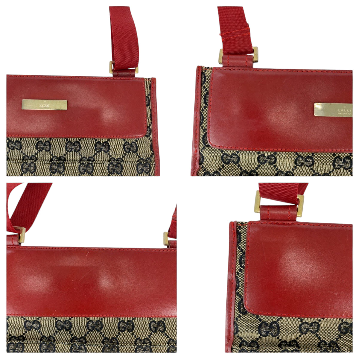 12281
GUCCI グッチ レッド ベージュ ゴールド金具 GGキャンバス ０019 0348 斜め掛け ショルダーバッグ ポシェット  レディース