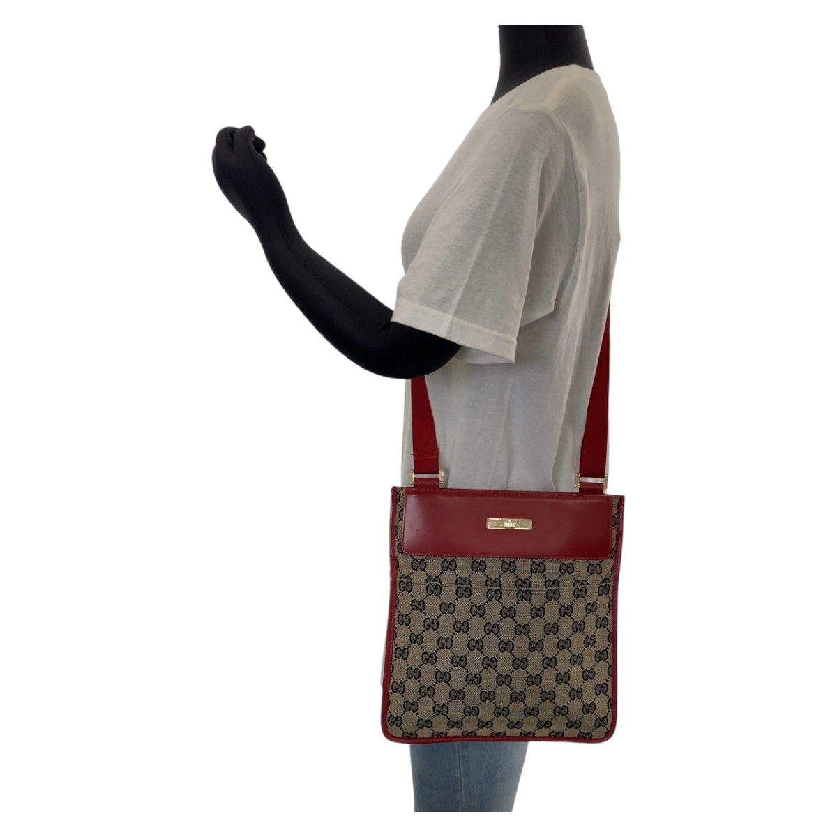 12281
GUCCI グッチ レッド ベージュ ゴールド金具 GGキャンバス ０019 0348 斜め掛け ショルダーバッグ ポシェット  レディース