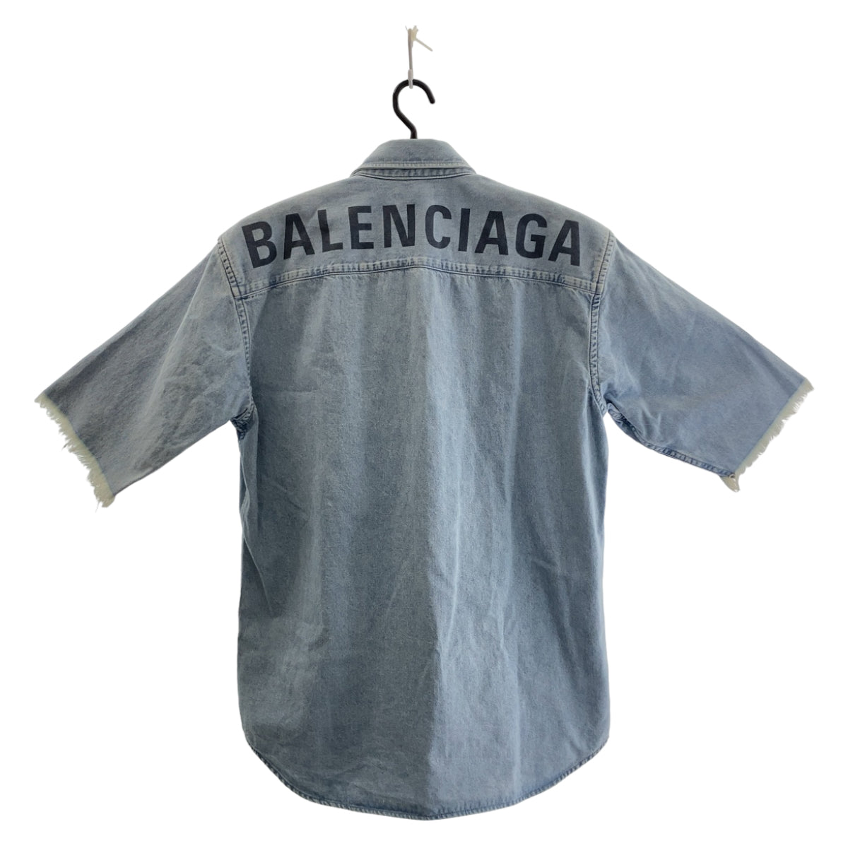 BALENCIAGA バレンシアガ バッグロゴ デニム サイズ38 ライトブルー コットン 半袖シャツ ボタンダウンシャツ  メンズ