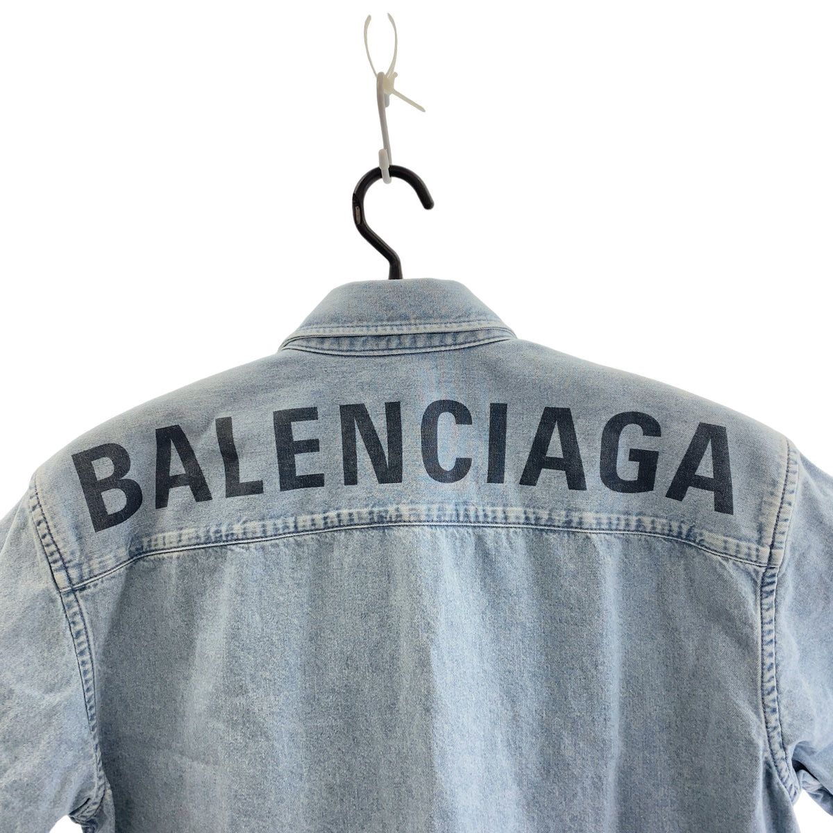 BALENCIAGA バレンシアガ バッグロゴ デニム サイズ38 ライトブルー コットン 半袖シャツ ボタンダウンシャツ  メンズ