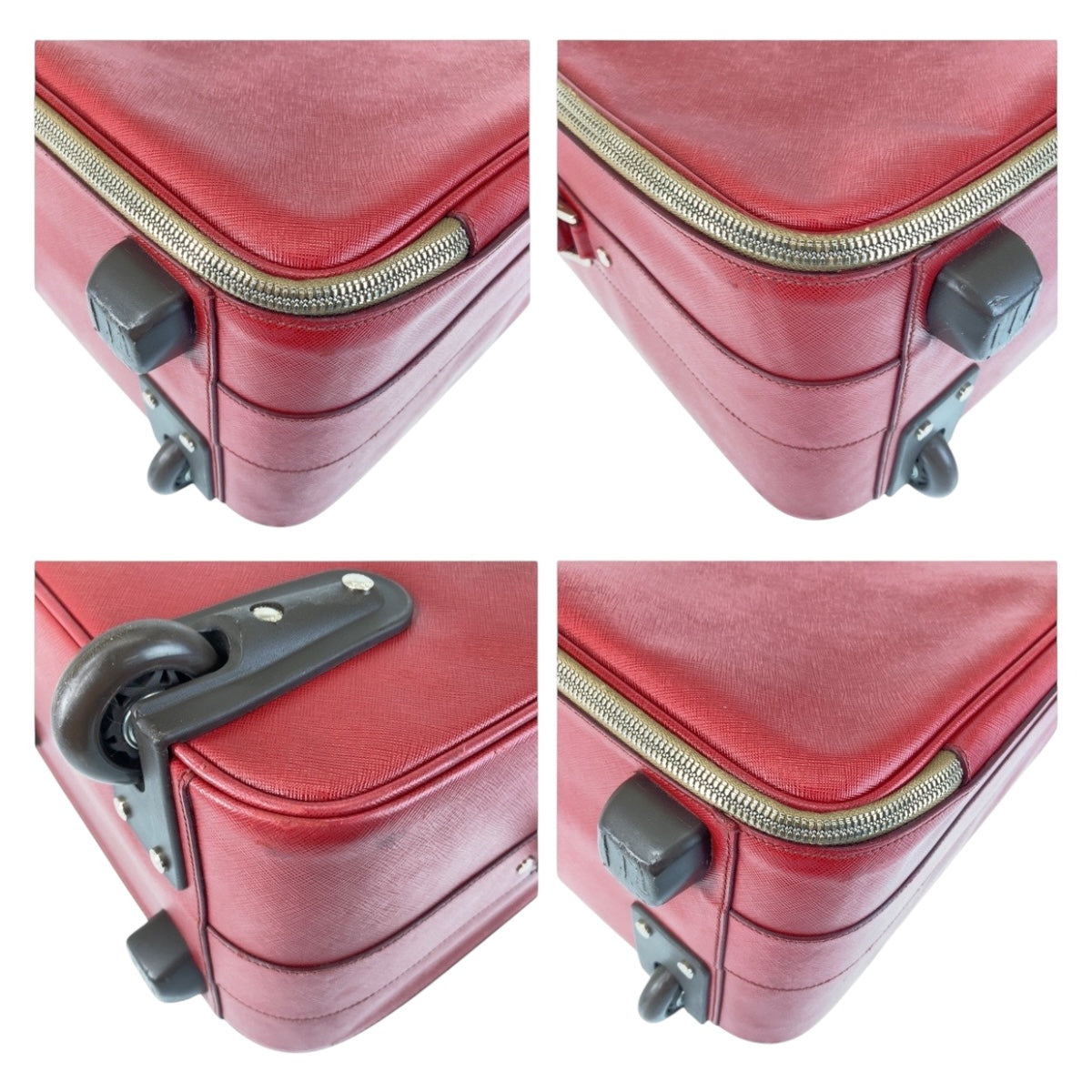 12882
PRADA プラダ サフィアーノ 三角ロゴプレート レッド シルバー金具 レザー VV030K キャリーバッグ スーツケース キャリーケース  レディース AB54