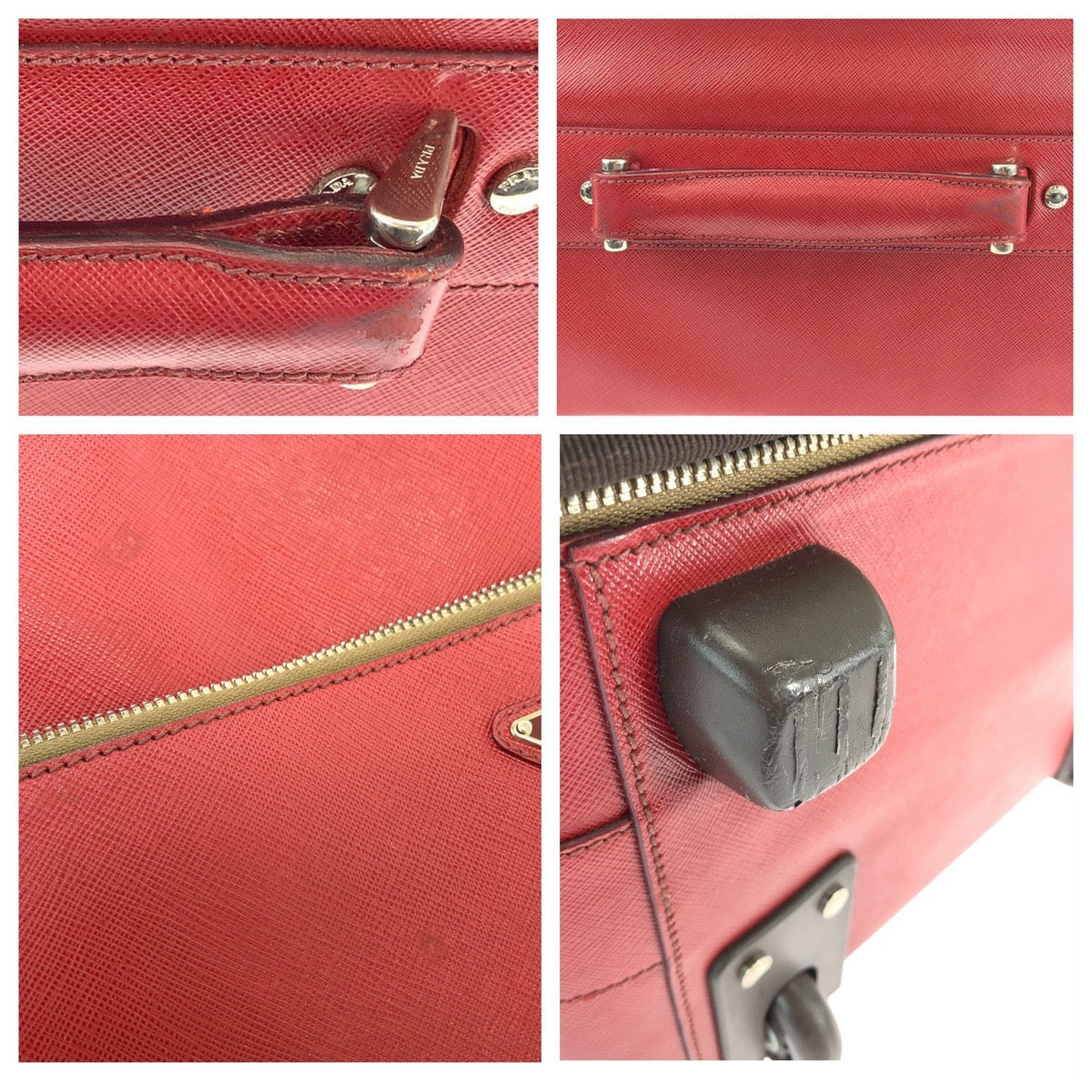 12882
PRADA プラダ サフィアーノ 三角ロゴプレート レッド シルバー金具 レザー VV030K キャリーバッグ スーツケース キャリーケース  レディース AB54