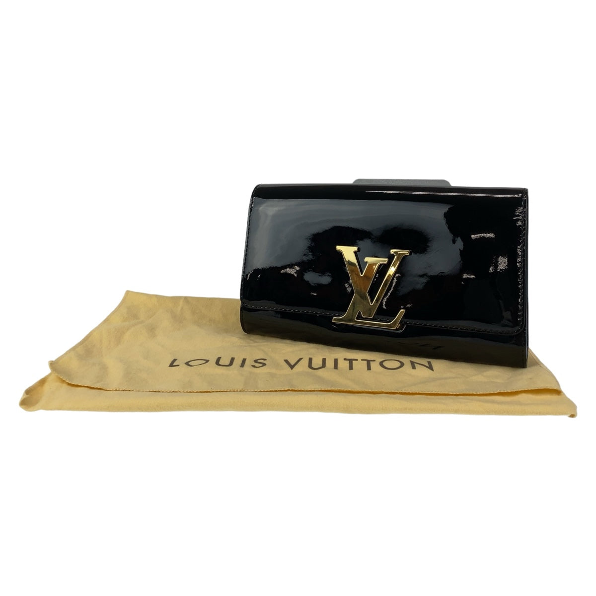 111651
LOUIS VUITTON ルイヴィトン ヴェルニ ポシェット ルイーズEW ブラック ノワール ゴールド金具 パテントレザー M90083 クラッチバッグ セカンドバッグ  レディース