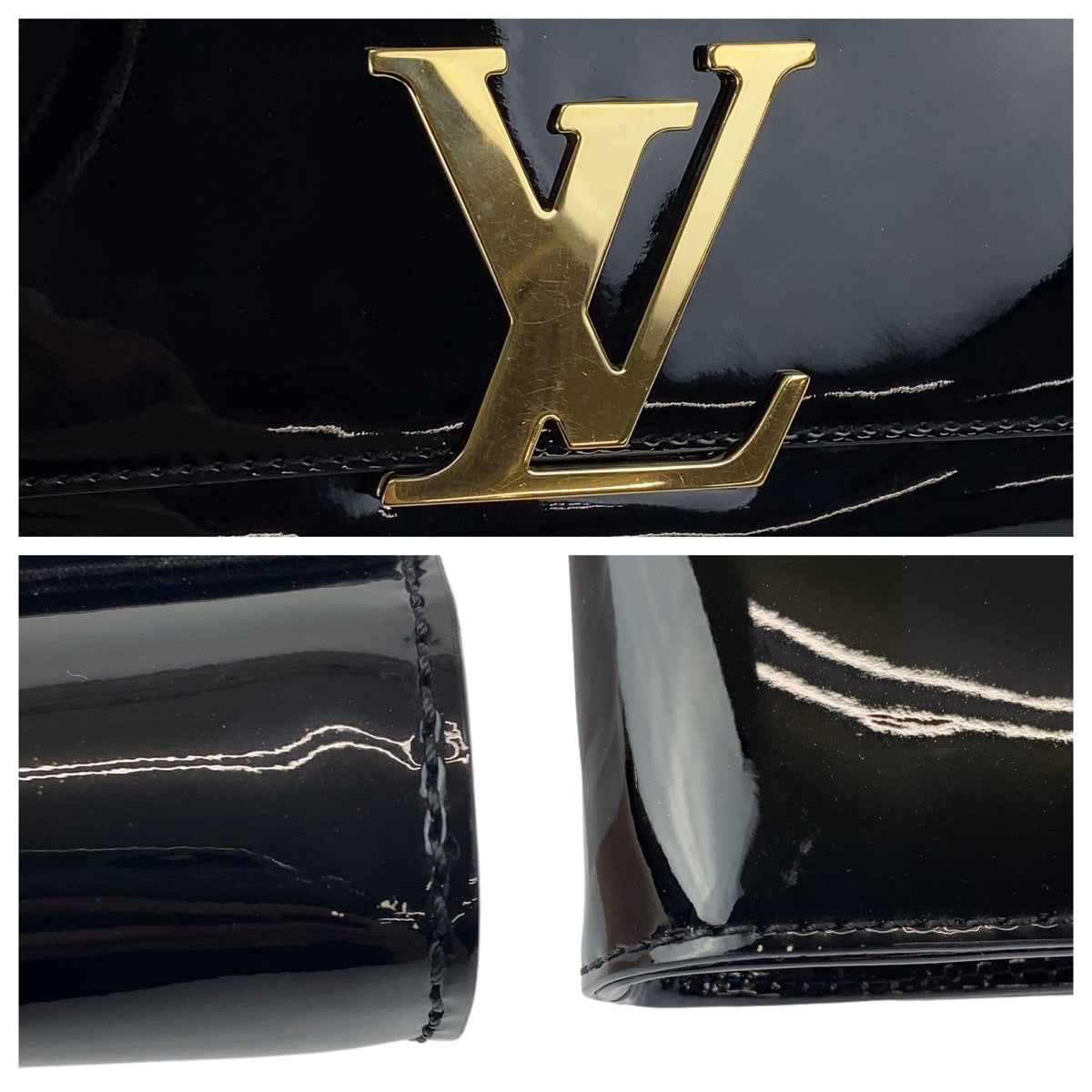 111651
LOUIS VUITTON ルイヴィトン ヴェルニ ポシェット ルイーズEW ブラック ノワール ゴールド金具 パテントレザー M90083 クラッチバッグ セカンドバッグ  レディース