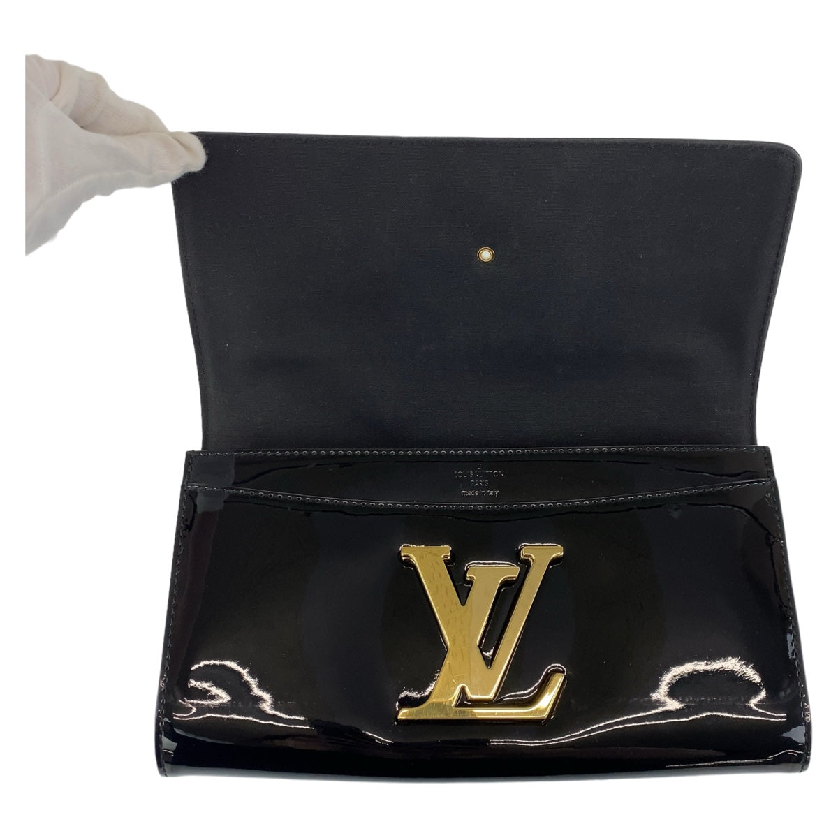 111651
LOUIS VUITTON ルイヴィトン ヴェルニ ポシェット ルイーズEW ブラック ノワール ゴールド金具 パテントレザー M90083 クラッチバッグ セカンドバッグ  レディース