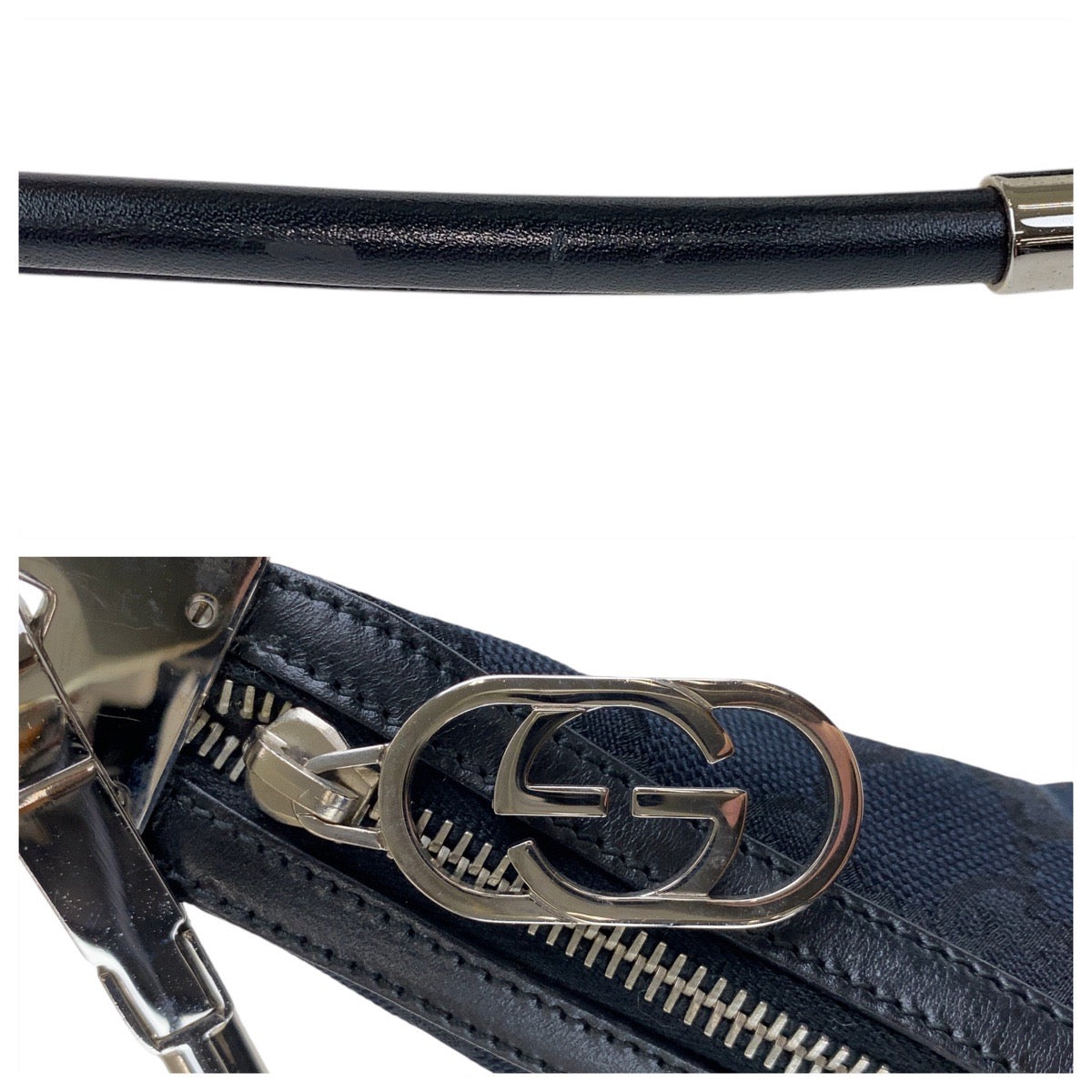 12883
GUCCI グッチ ブラック 黒 シルバー金具 GGキャンバス / レザー 001 3814 ホーボー ショルダーバッグ  レディース
