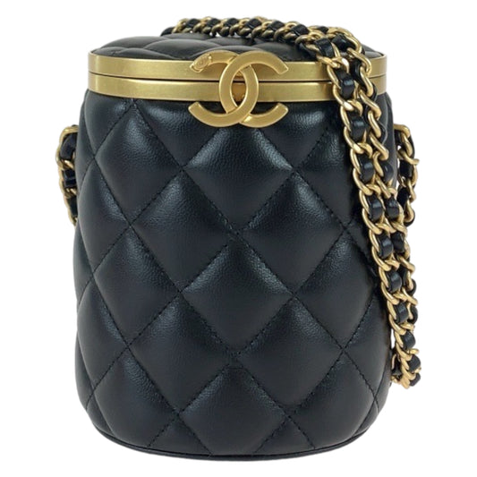 11656
 CHANEL Chanel Matelasse Coco Mark with Mirror Black Gold Lambskin AS2640 Shoulder Bag Vanity Bag for Women