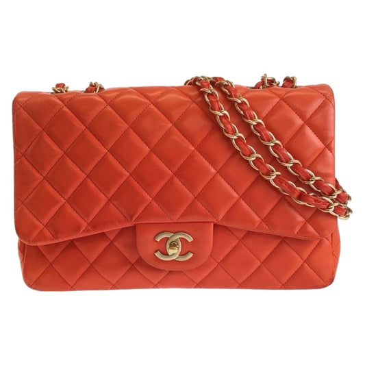 11657
 CHANEL Deca Matelasse 30 Single Flap Coco Mark Turn Lock Orange Gold Hardware Lambskin Chain Shoulder Bag for Women