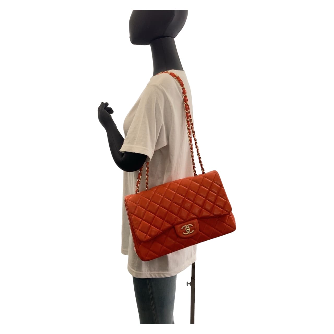 11657
CHANEL シャネル デカマトラッセ30 シングルフラップ ココマーク ターンロック オレンジ ゴールド金具 ラムスキン チェーンショルダーバッグ  レディース