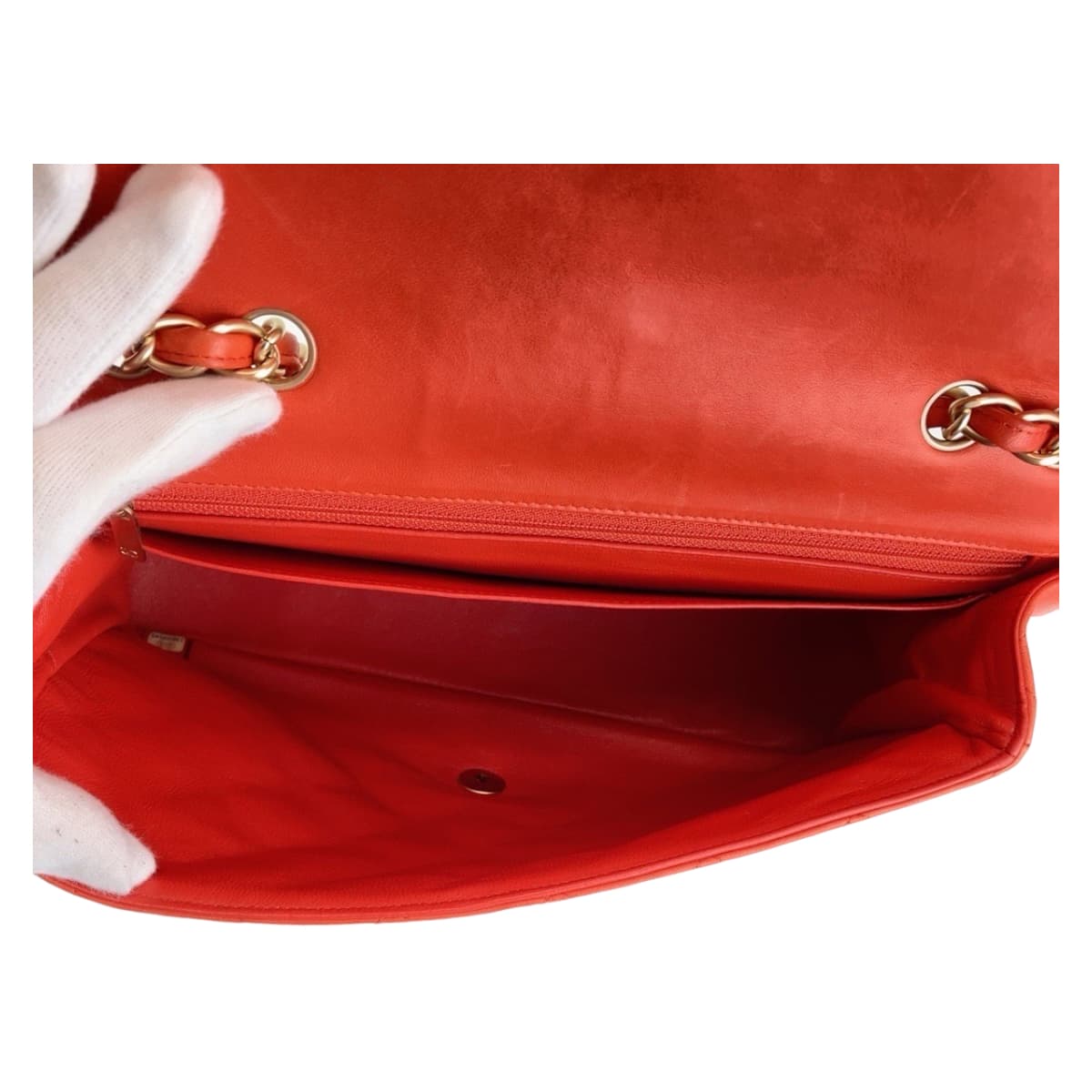 11657
CHANEL シャネル デカマトラッセ30 シングルフラップ ココマーク ターンロック オレンジ ゴールド金具 ラムスキン チェーンショルダーバッグ  レディース