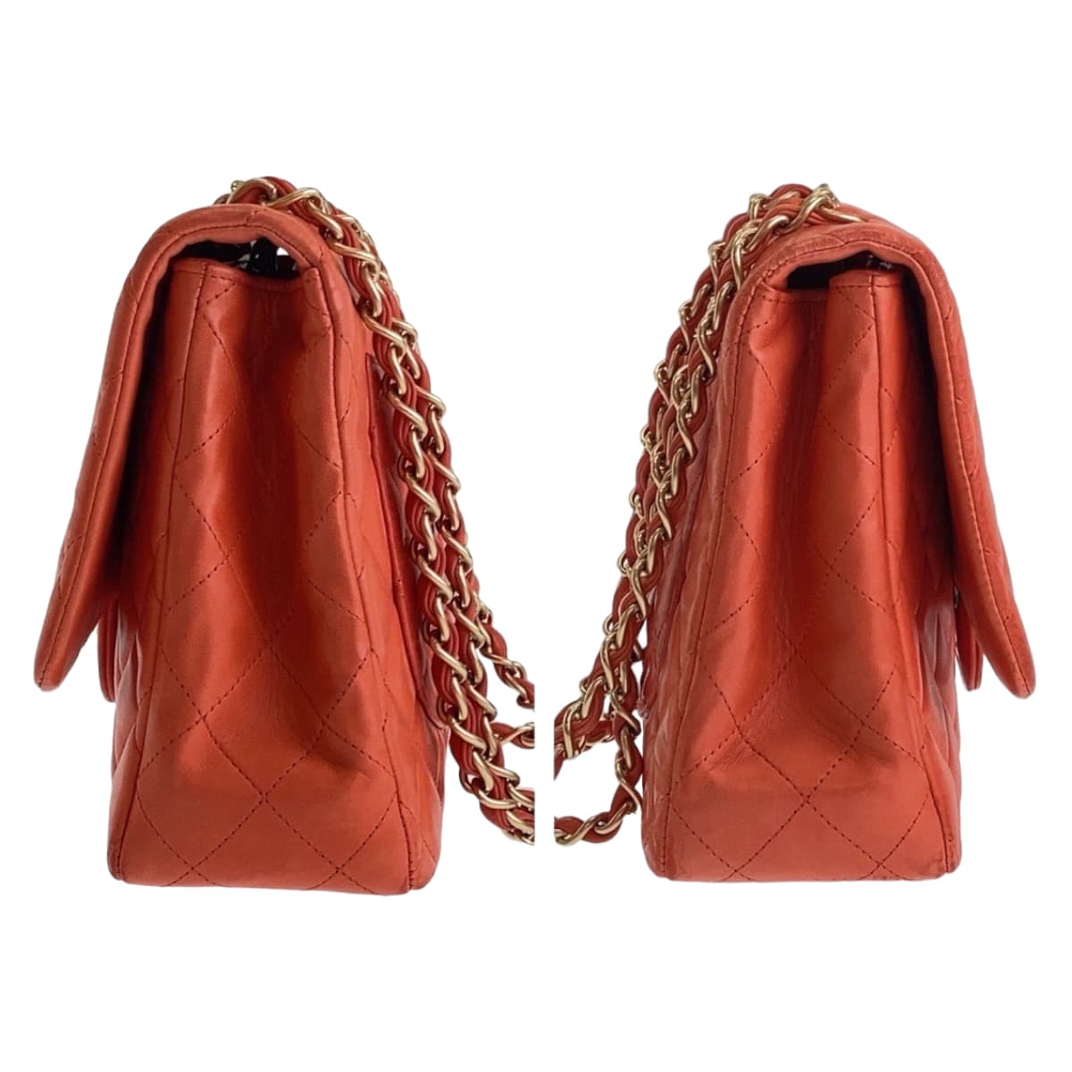 11657
CHANEL シャネル デカマトラッセ30 シングルフラップ ココマーク ターンロック オレンジ ゴールド金具 ラムスキン チェーンショルダーバッグ  レディース