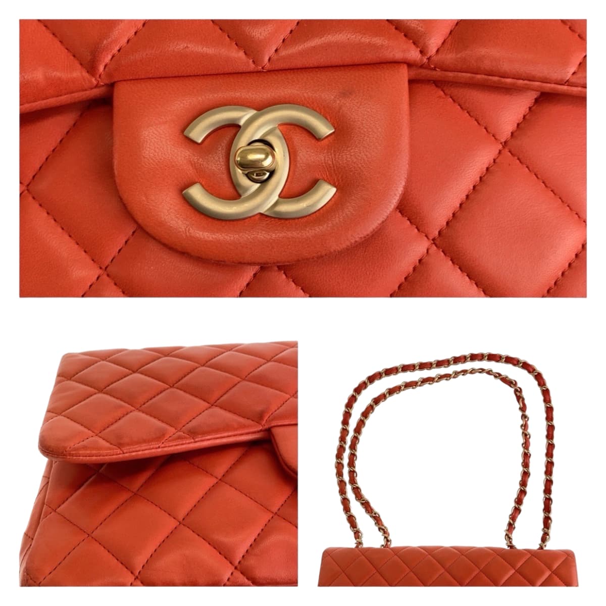 11657
CHANEL シャネル デカマトラッセ30 シングルフラップ ココマーク ターンロック オレンジ ゴールド金具 ラムスキン チェーンショルダーバッグ  レディース