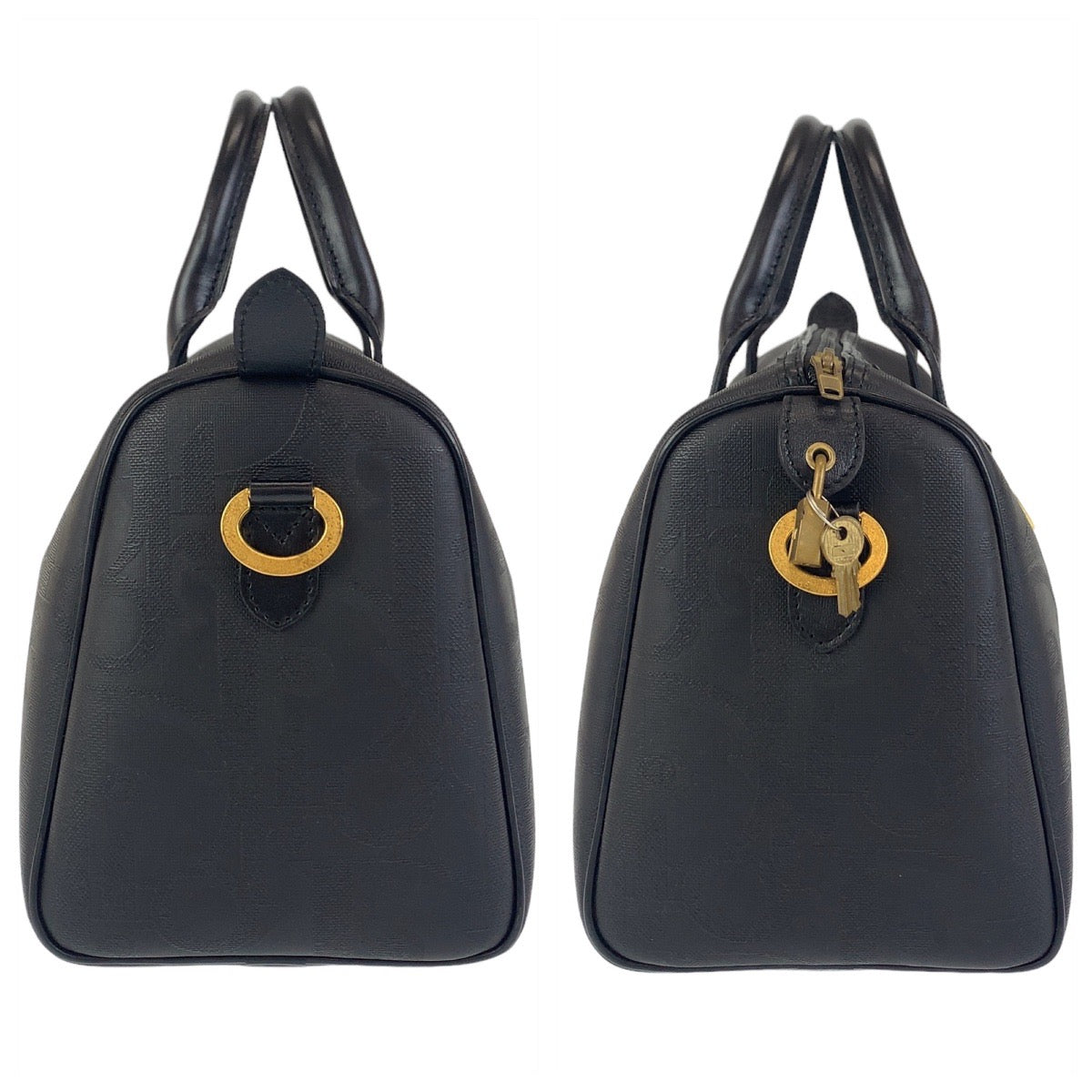 11662
Dior ディオール ヴィンテージ トロッター ブラック ゴールド金具 PVC ハンドバッグ ミニボストンバッグ  レディース