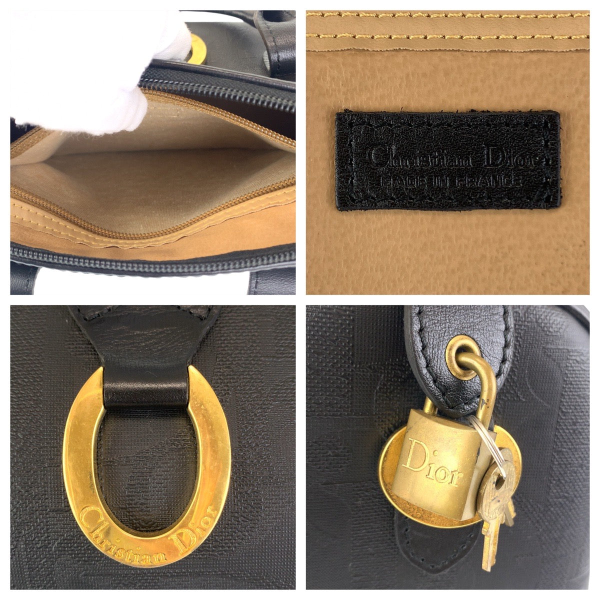 11662
Dior ディオール ヴィンテージ トロッター ブラック ゴールド金具 PVC ハンドバッグ ミニボストンバッグ  レディース