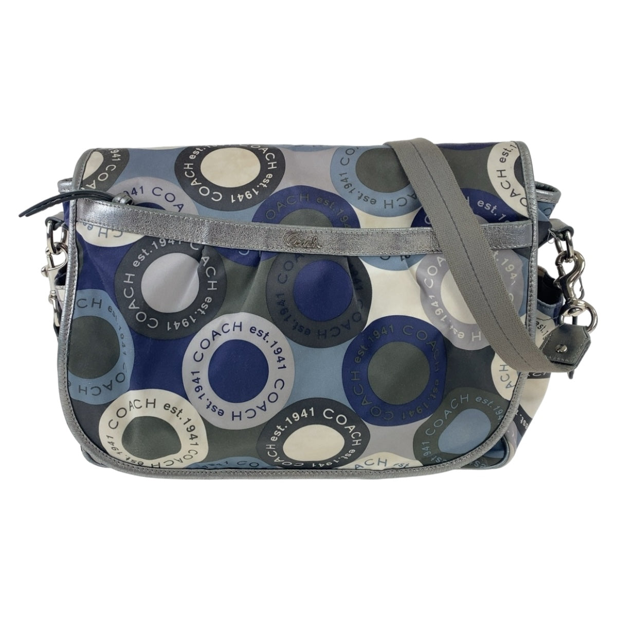 12884
COACH コーチ スナップヘッド ブルー マルチカラー シルバー金具 ナイロン / レザー ショルダーバッグ メッセンジャーバッグ  レディース