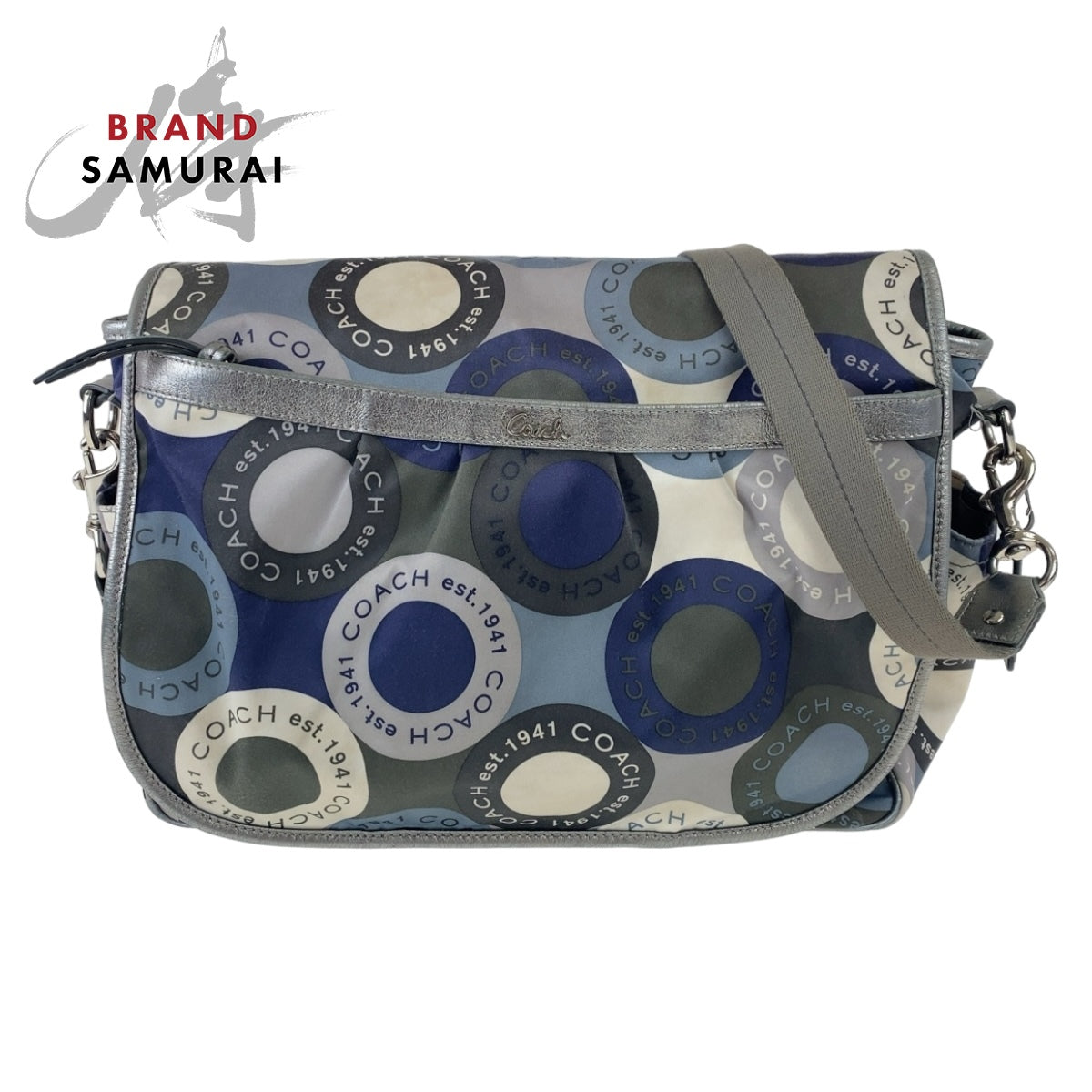 18038
COACH コーチ スナップヘッド ブルー マルチカラー シルバー金具 ナイロン / レザー ショルダーバッグ メッセンジャーバッグ  レディース ABP8