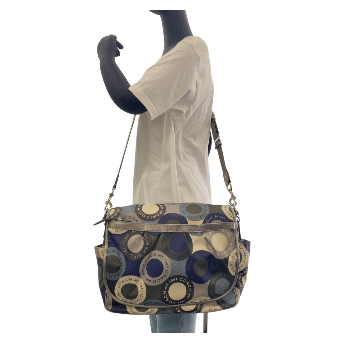12884
COACH コーチ スナップヘッド ブルー マルチカラー シルバー金具 ナイロン / レザー ショルダーバッグ メッセンジャーバッグ  レディース